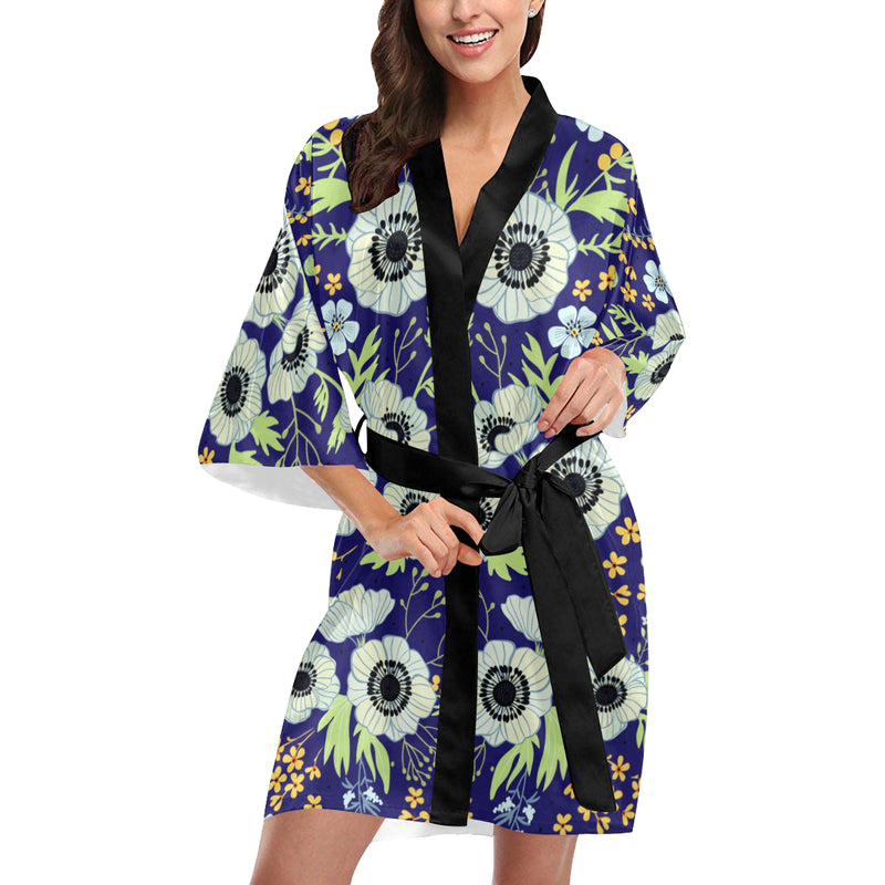 Anemone Pattern Print Design AM06 Women Kimono Robe