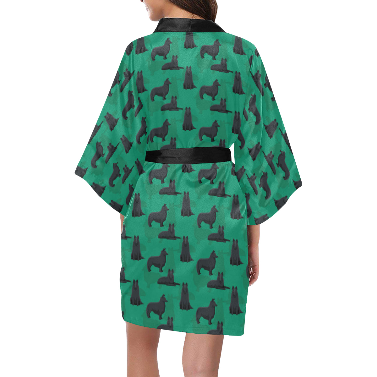Belgian Sheepdog Pattern Print Design 01 Women's Short Kimono