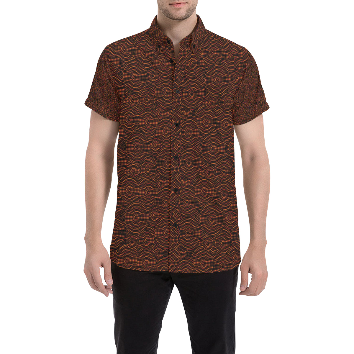 Aboriginal Pattern Print Design 02 Men's Short Sleeve Button Up Shirt