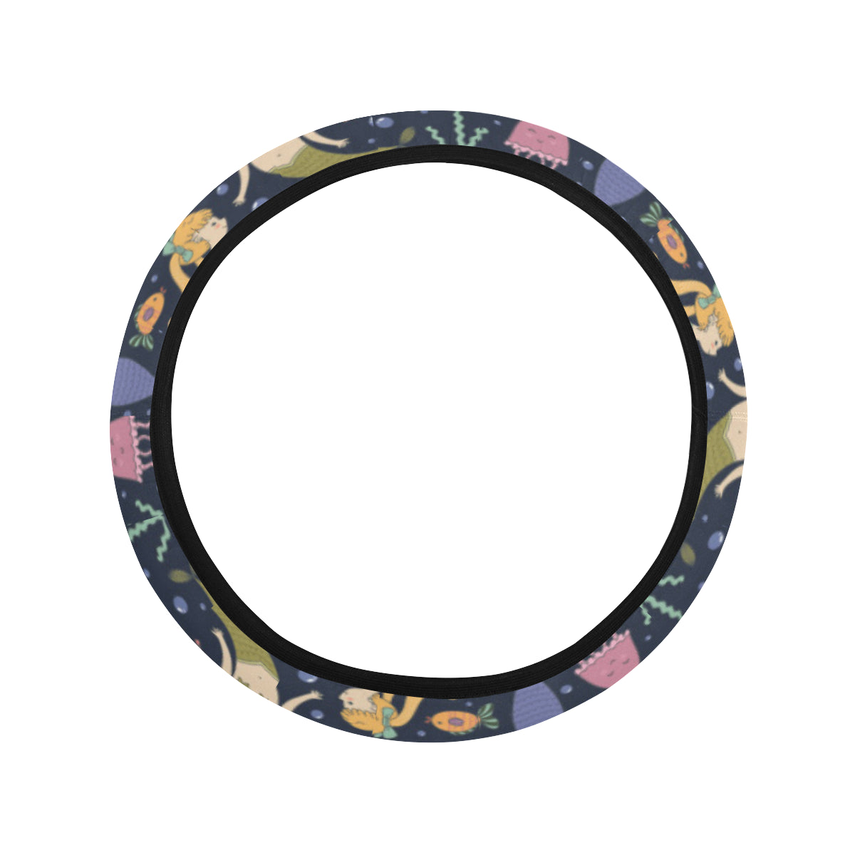 Mermaid Cartoon Pattern Print Design 03 Steering Wheel Cover with Elastic Edge