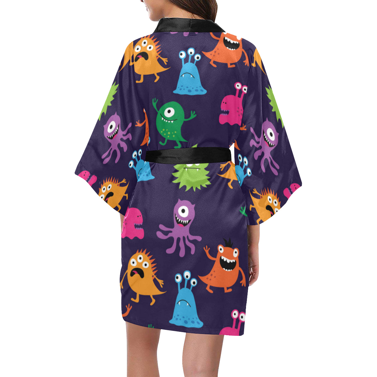Monster Cartoon Pattern Print Design 02 Women's Short Kimono