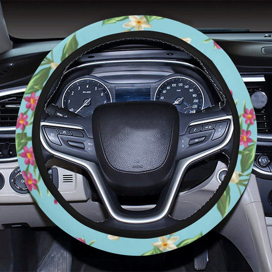 Summer Floral Pattern Print Design SF011 Steering Wheel Cover with Elastic Edge