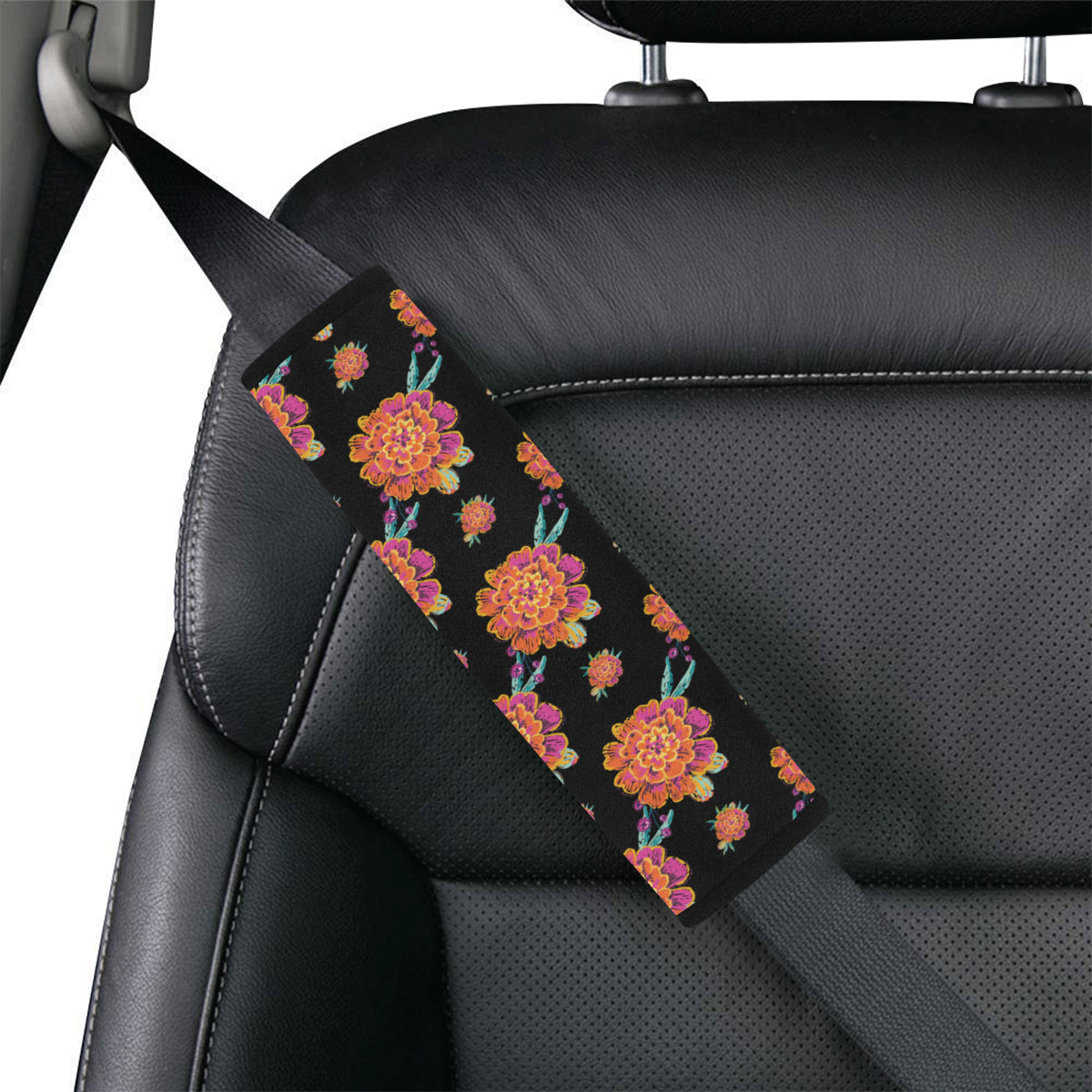 Marigold Pattern Print Design 01 Car Seat Belt Cover