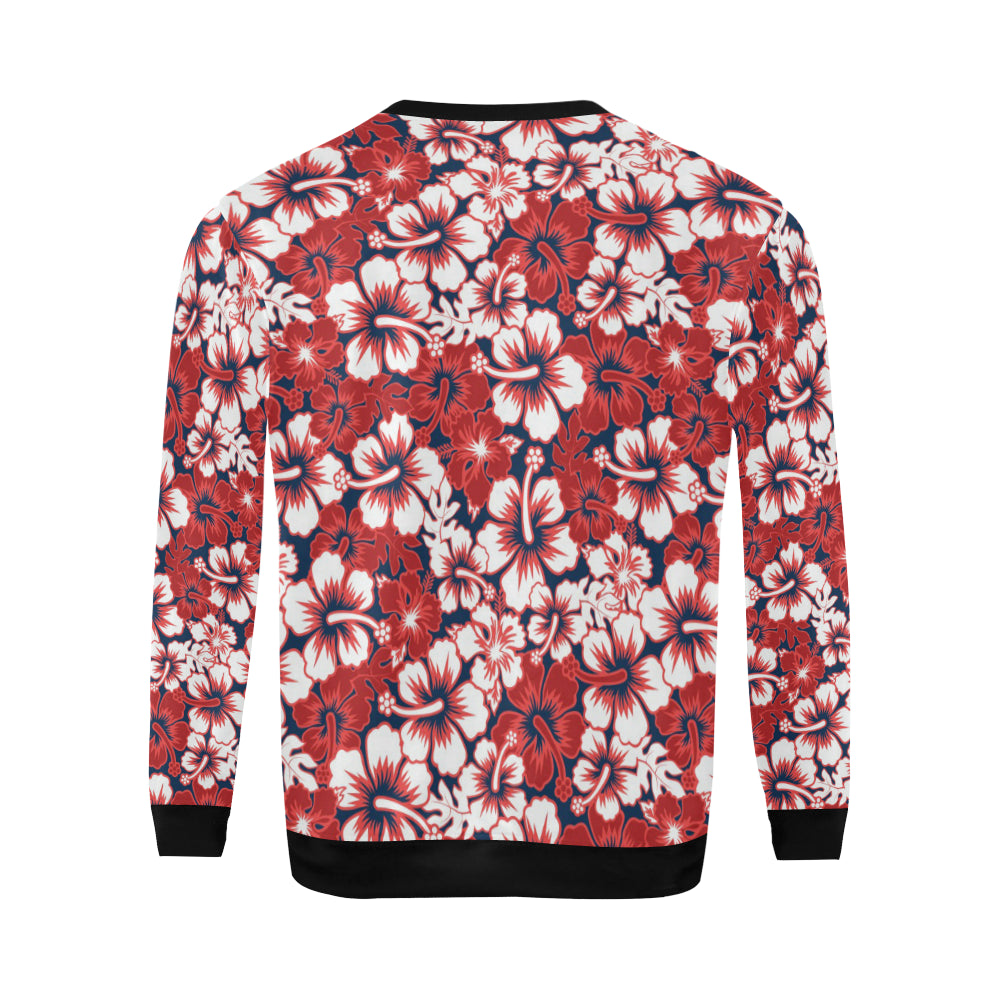 Red Hibiscus Pattern Print Design HB01 Men Long Sleeve Sweatshirt