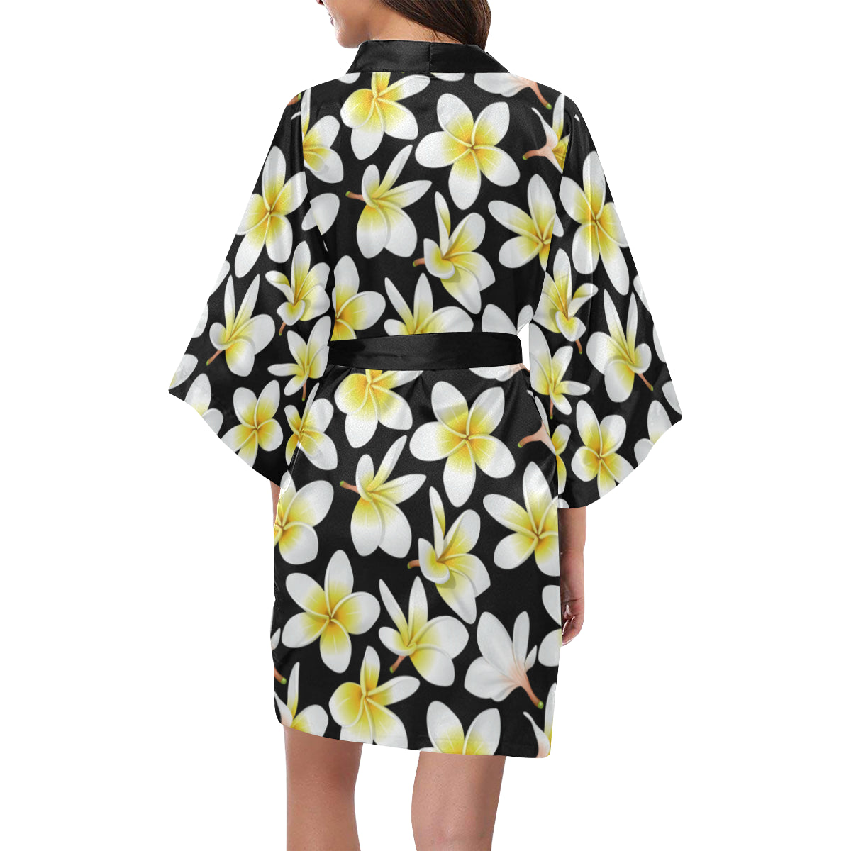 Yellow Plumeria Hawaiian Flowers Women's Short Kimono