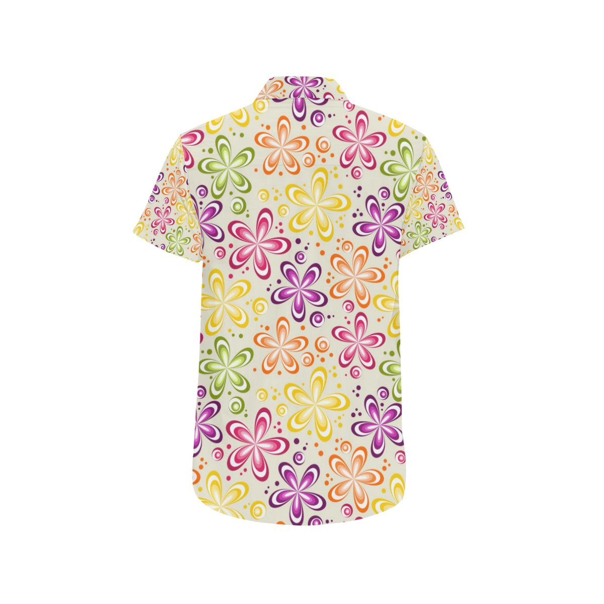 Flower Power Colorful Design Print Men's Short Sleeve Button Up Shirt