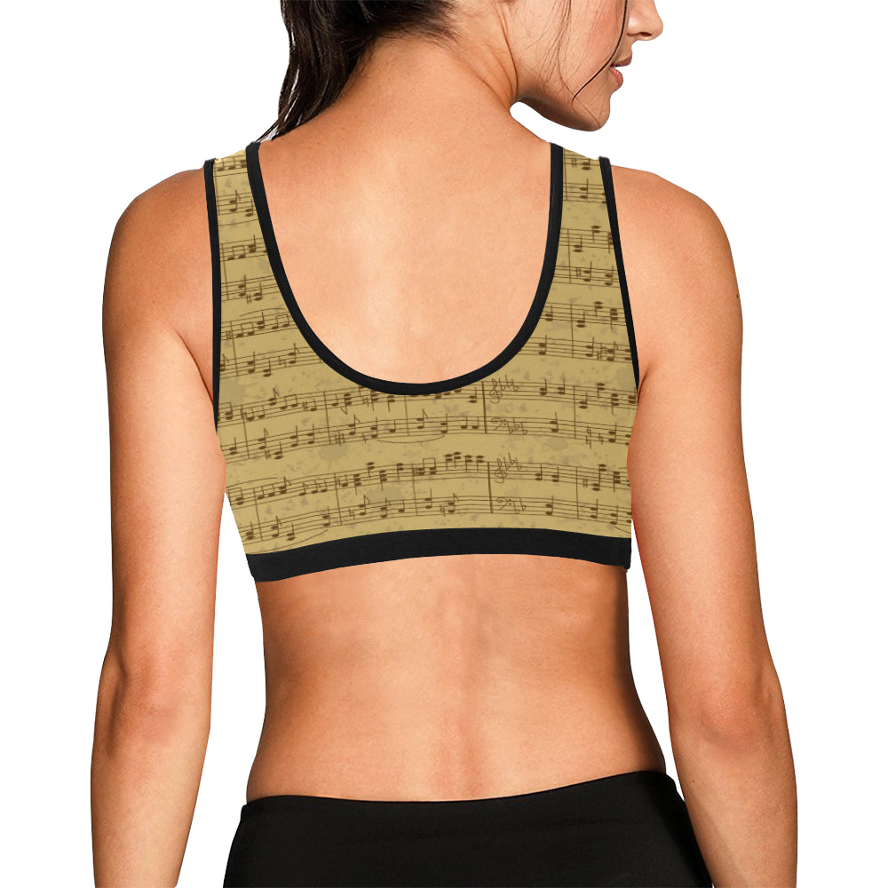 Music Note Vintage Themed Print Sports Bra