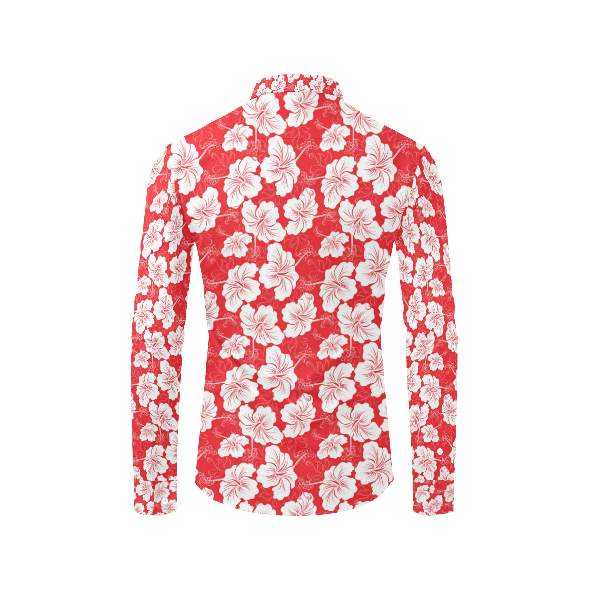 Flower Hawaiian Hibiscus Red Background Print Men's Long Sleeve Shirt