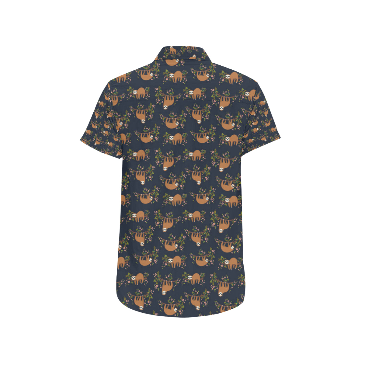 Sloth flower Design Themed Print Men's Short Sleeve Button Up Shirt