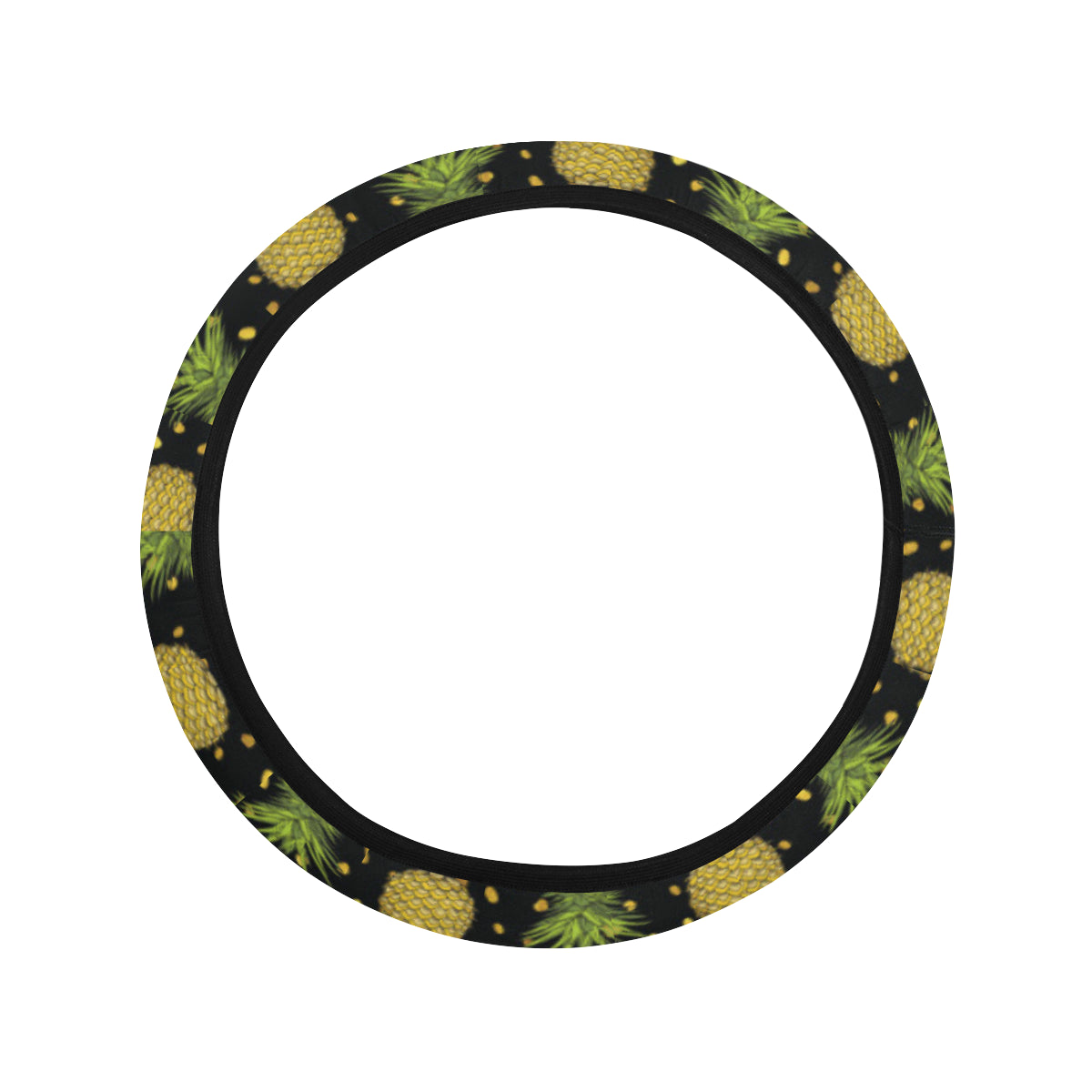 Pineapple Gold Dot Themed Print Steering Wheel Cover with Elastic Edge