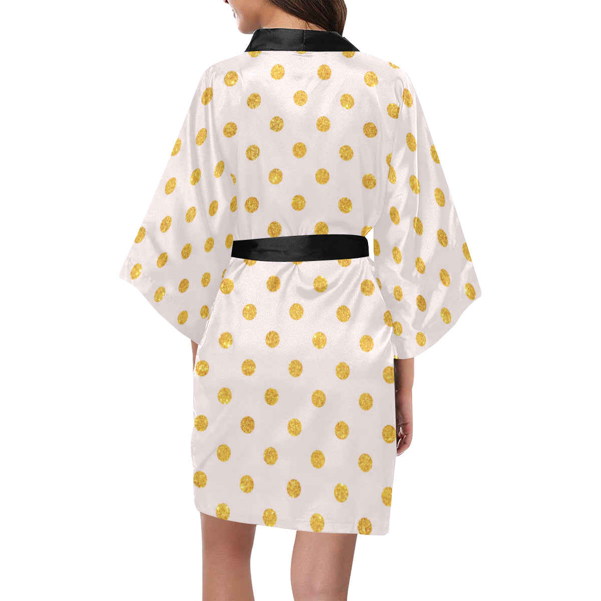 Polka Dot Gold Pink Pattern Print Design 01 Women's Short Kimono