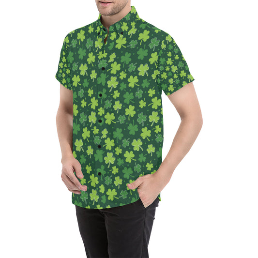 Clover Pattern Print Design 02 Men's Short Sleeve Button Up Shirt