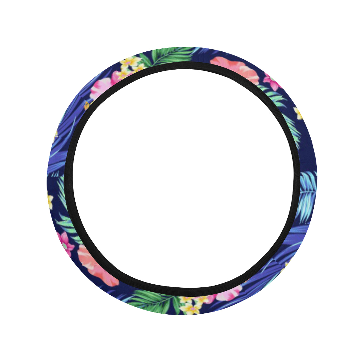 Neon Hibiscus Pattern Print Design HB016 Steering Wheel Cover with Elastic Edge