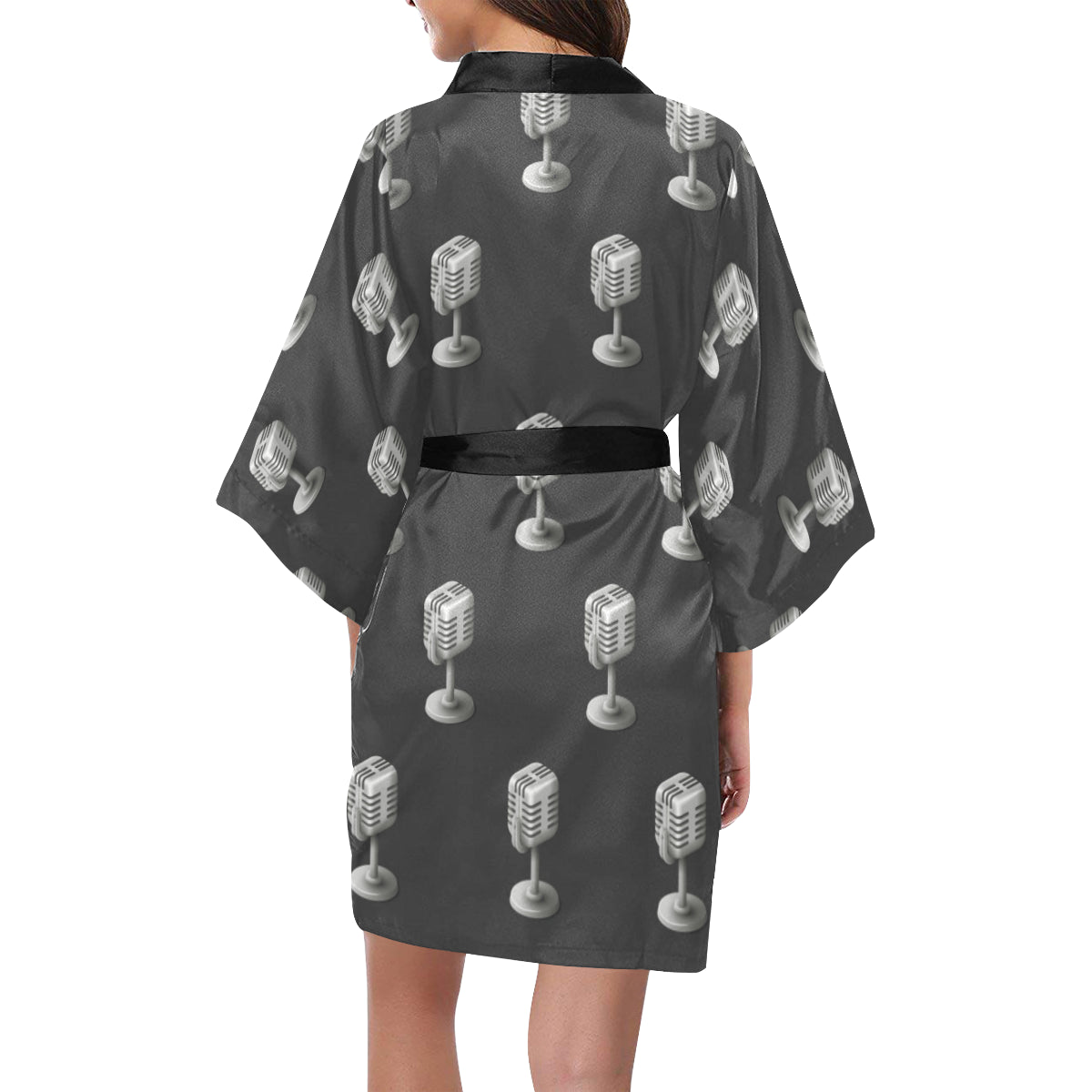 Microphone Vintage Pattern Print Design 01 Women's Short Kimono