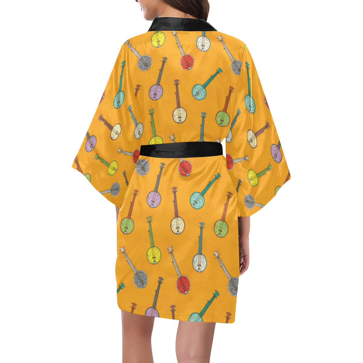 Banjo Pattern Print Design 02 Women's Short Kimono