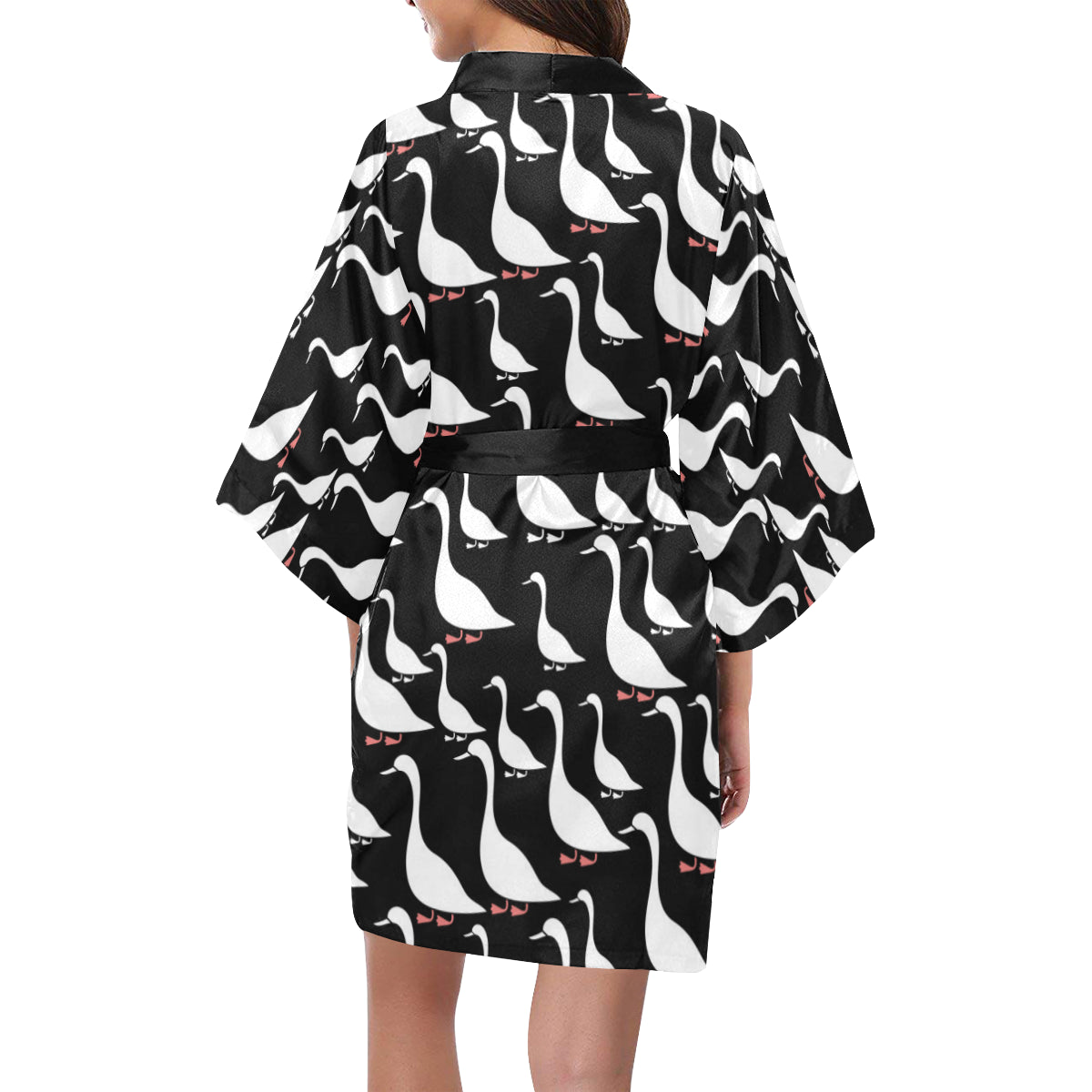 Goose Pattern Print Design 01 Women's Short Kimono