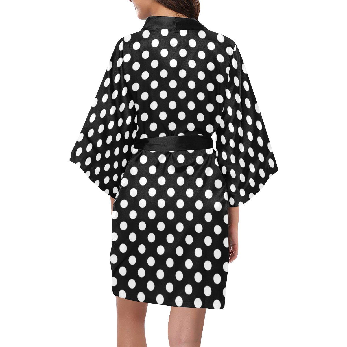 Polka Dot Black White Pattern Print Design 03 Women's Short Kimono