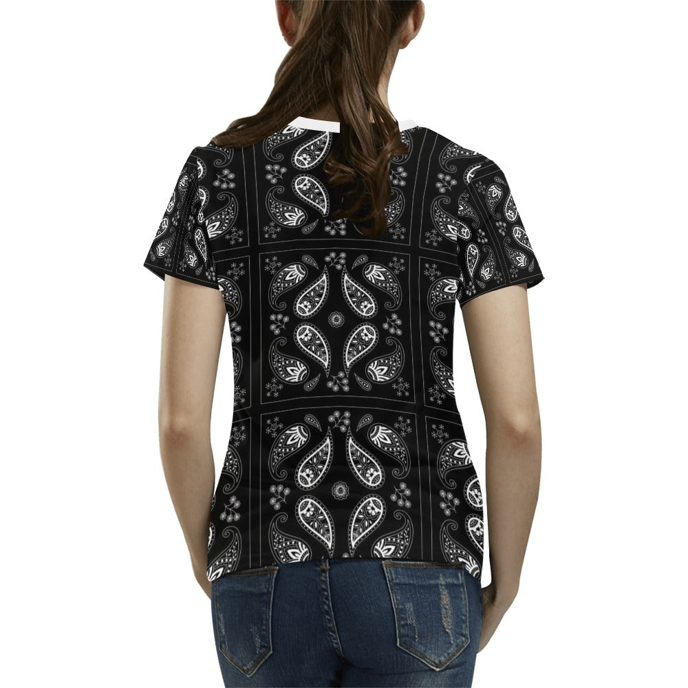 Bandana Paisley Black Print Design LKS308 Women's T-shirt