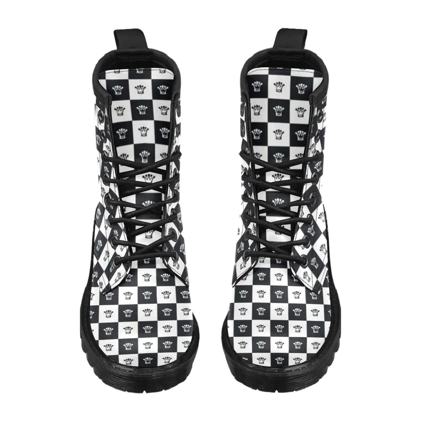 Checkered Flag Crown Pattern Women's Boots
