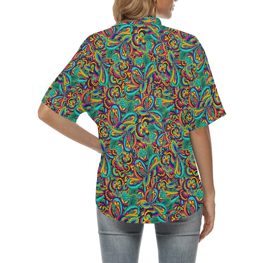 Psychedelic Trippy Floral Design Women's Hawaiian Shirt