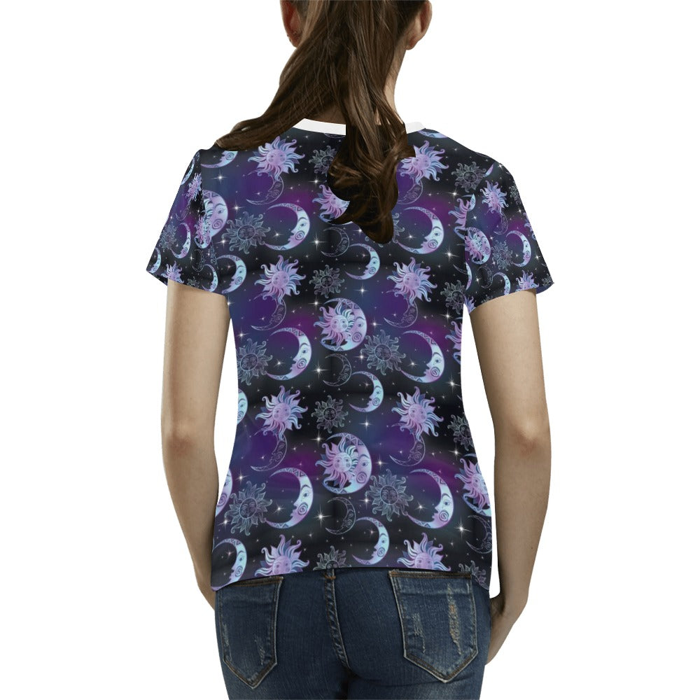 Sun Moon Print Design LKS303 Women's T-shirt