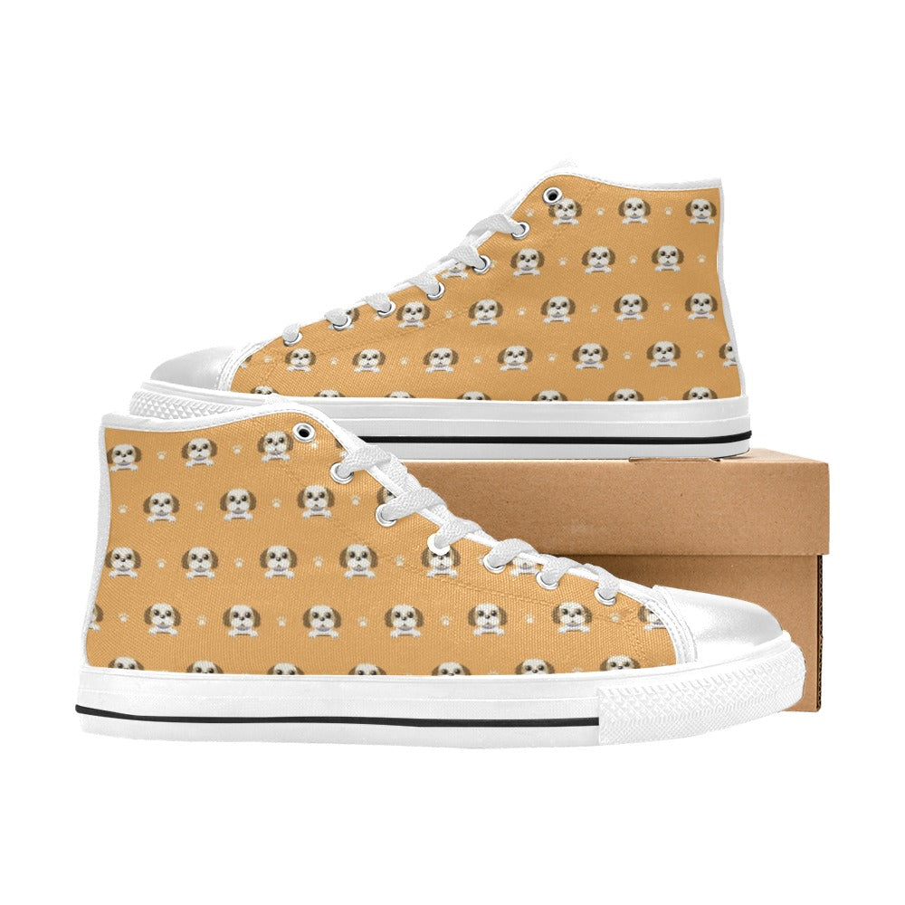 Shih Tzu Print Design LKS303 High Top Women's White Shoes