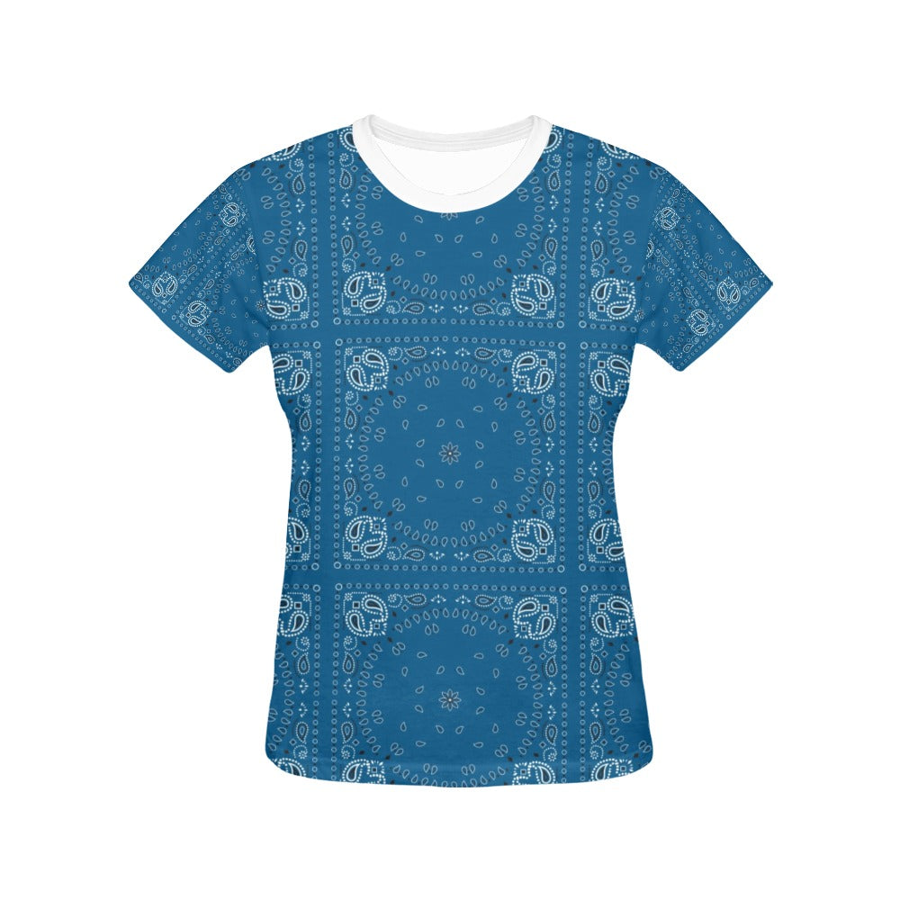 Bandana Blue Print Design LKS301 Women's  T-shirt
