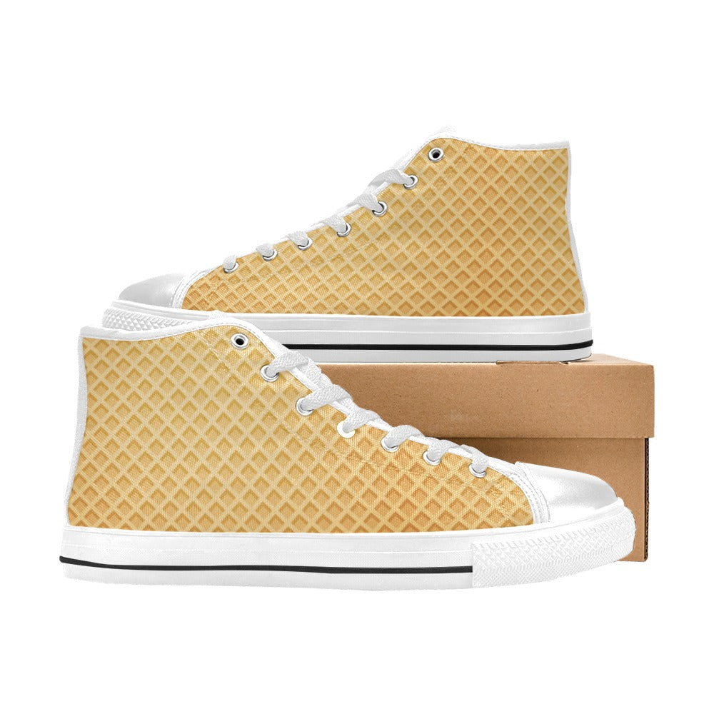 Waffle Texture Print Design LKS302 High Top Women's White Shoes