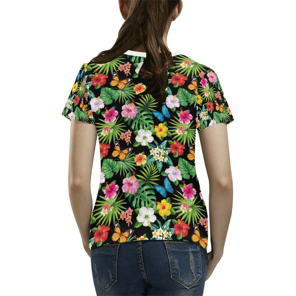 Hibiscus With Butterfly Print Design LKS305 Women's T-shirt