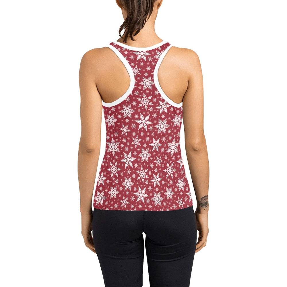 Snowflake Red Print Design LKS302 Women's Racerback Tank Top