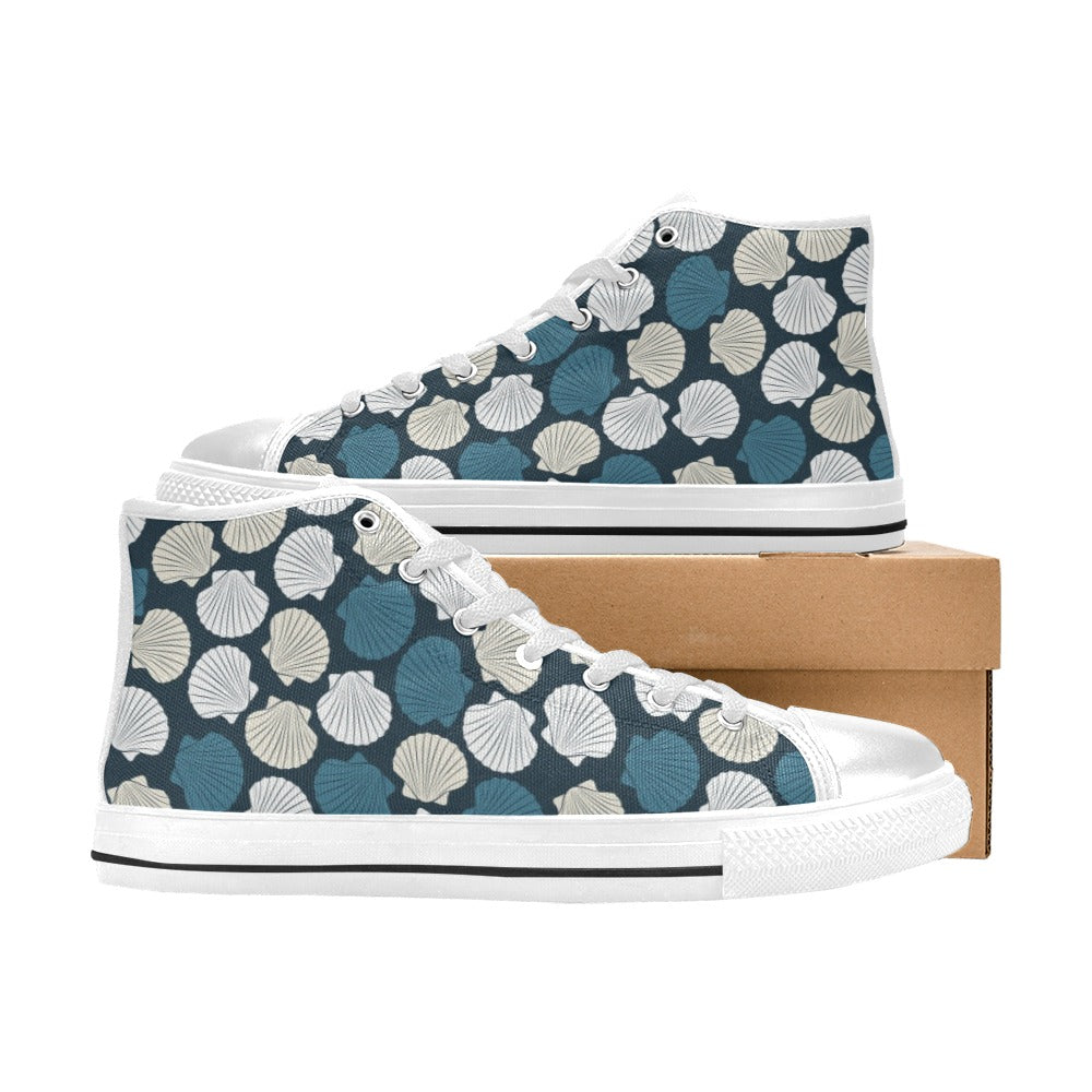 Seashell Print Design LKS3013 High Top Women's White Shoes