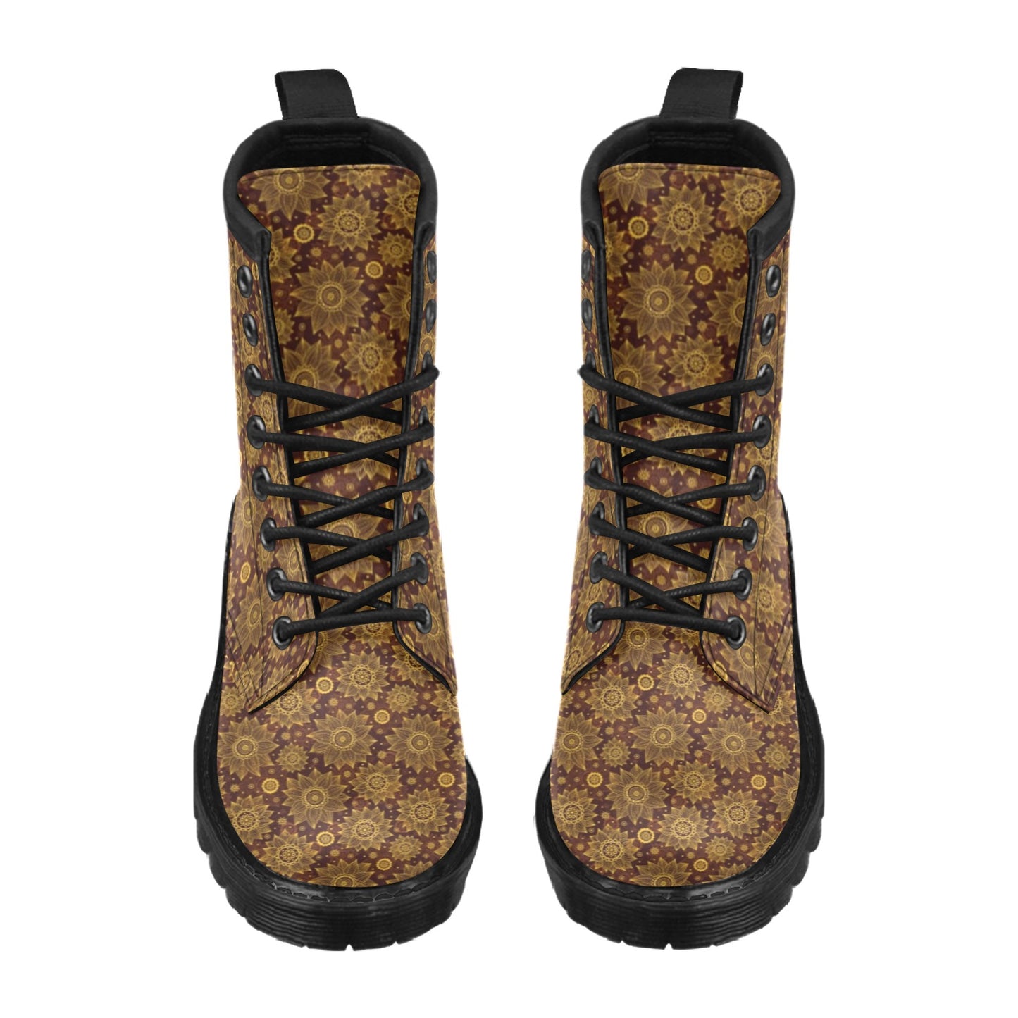 Gold Sunflower Hand Drawn Print Women's Boots