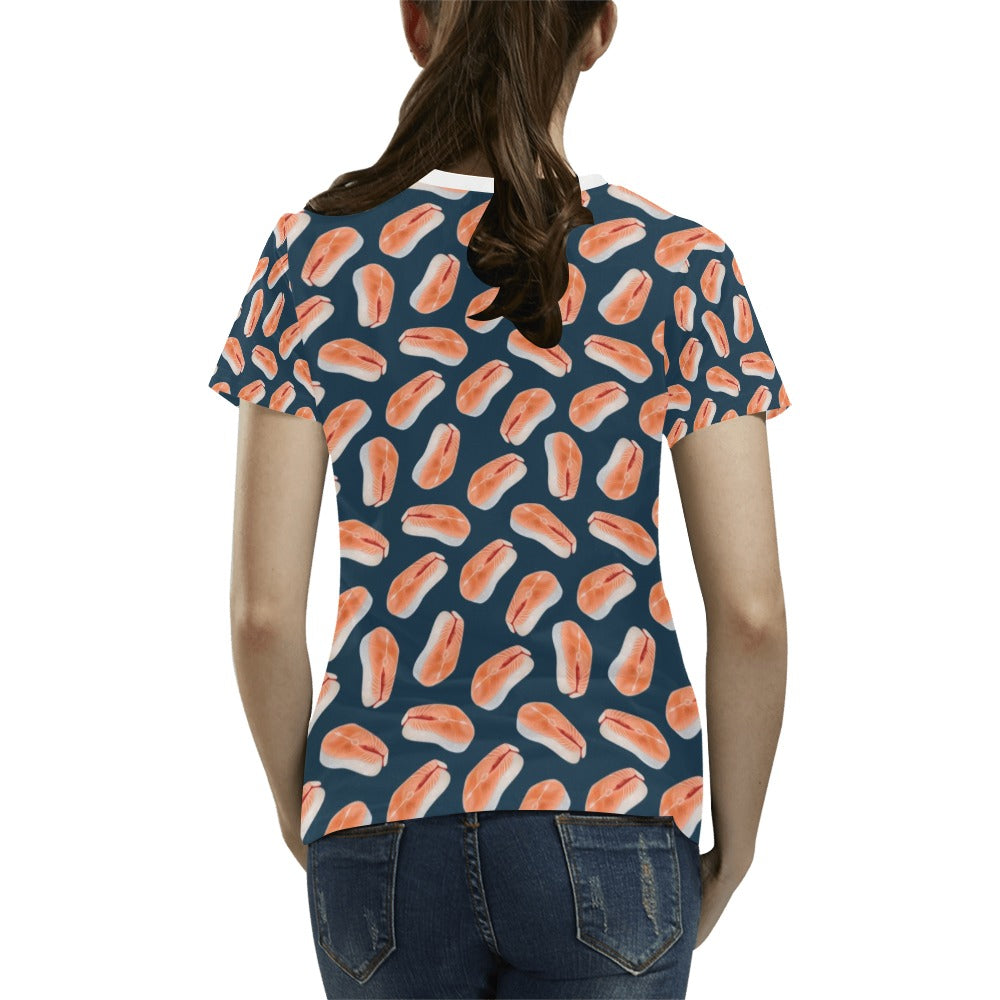 Salmon Steak Print Design LKS306 Women's T-shirt