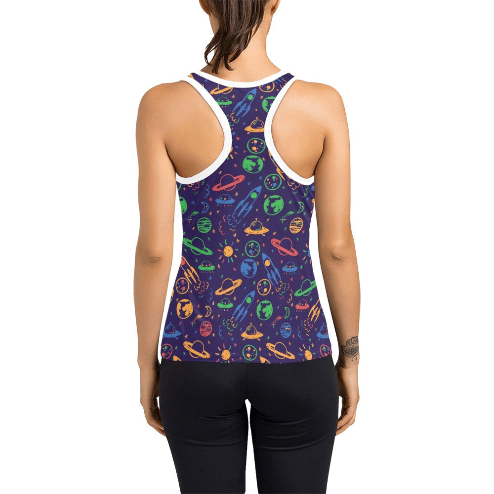 UFO Space Rocket Print Design LKS302 Women's Racerback Tank Top