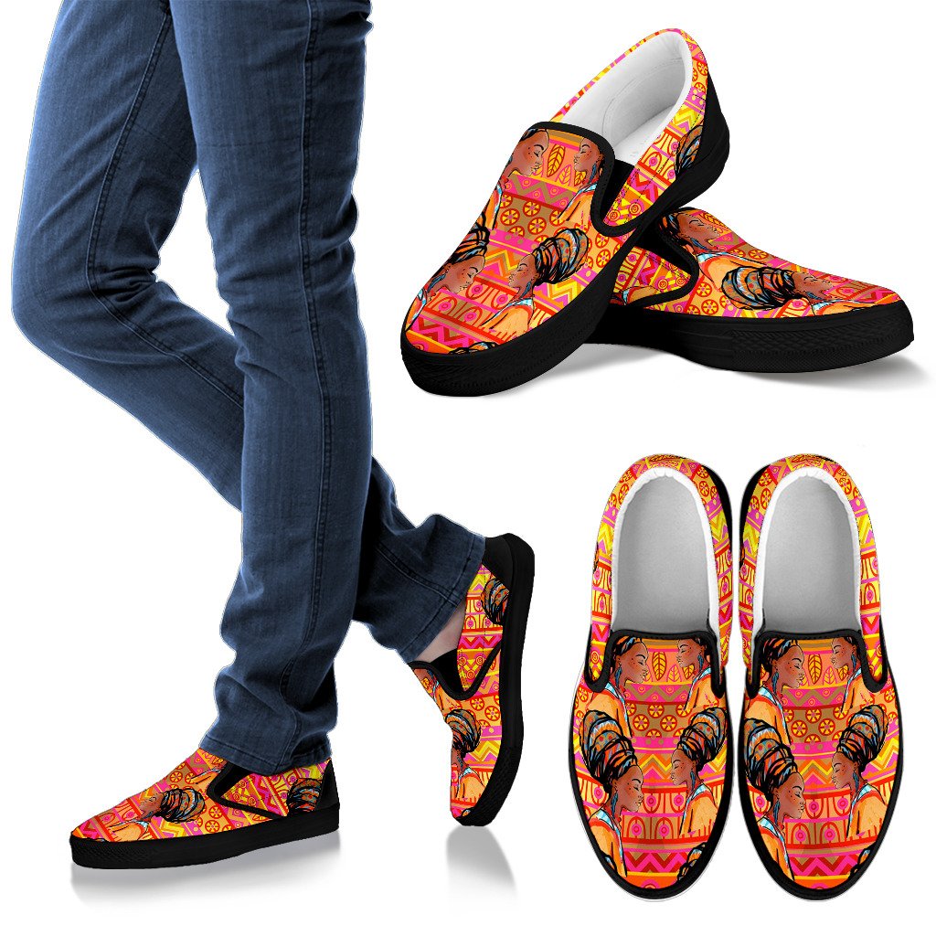 African Girl Aztec Men Slip On Shoes