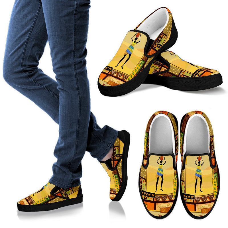 African Girl Design Men Slip On Shoes