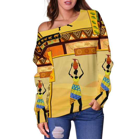 African Girl Design Off Shoulder Sweatshirt