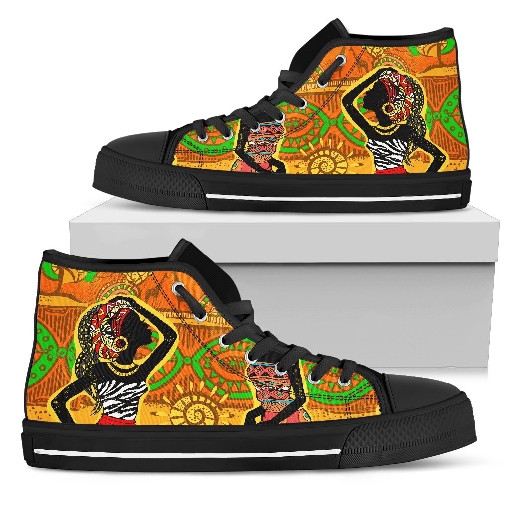 African Girl Print Men High Top Canvas Shoes