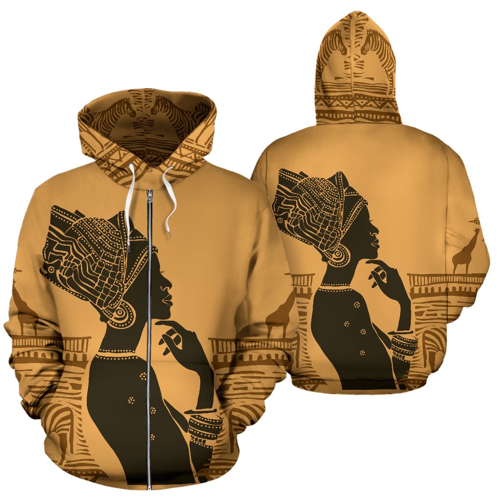 African Girl Safari All Over Zip Up Hoodie