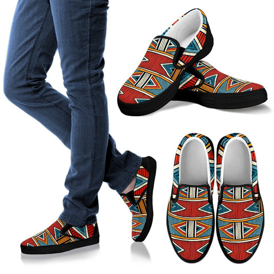 African Kente Print Men Canvas Slip On Shoes