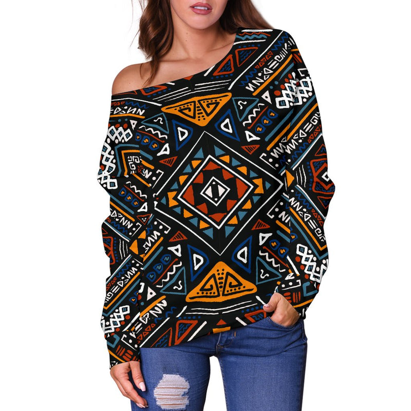 African Kente Print v2 Off Shoulder Sweatshirt