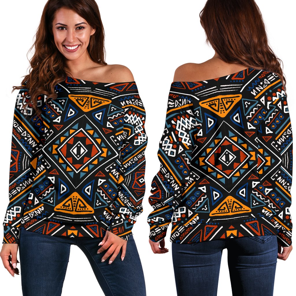 African Kente Print v2 Off Shoulder Sweatshirt