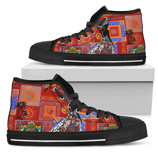 African Print Pattern Men High Top Shoes