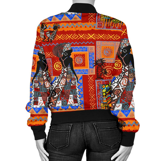 African Print Pattern Women Casual Bomber Jacket
