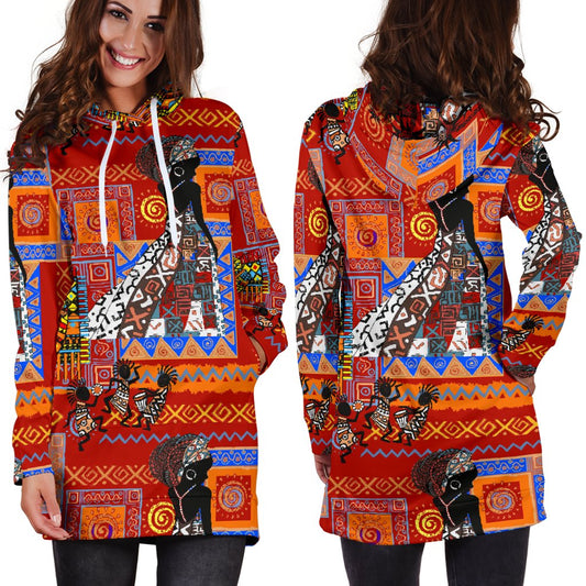 African Print Pattern Women Hoodie Dress