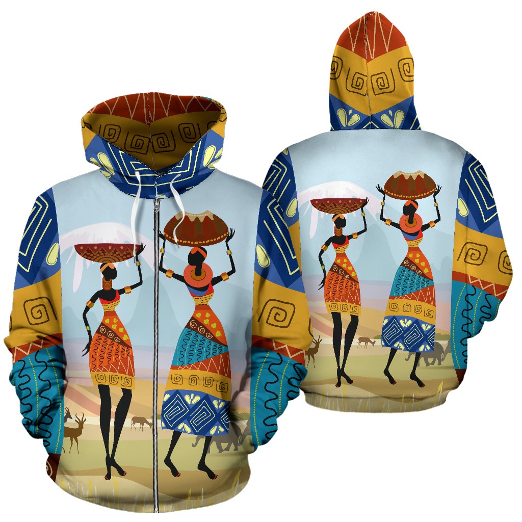 African Safari All Over Zip Up Hoodie