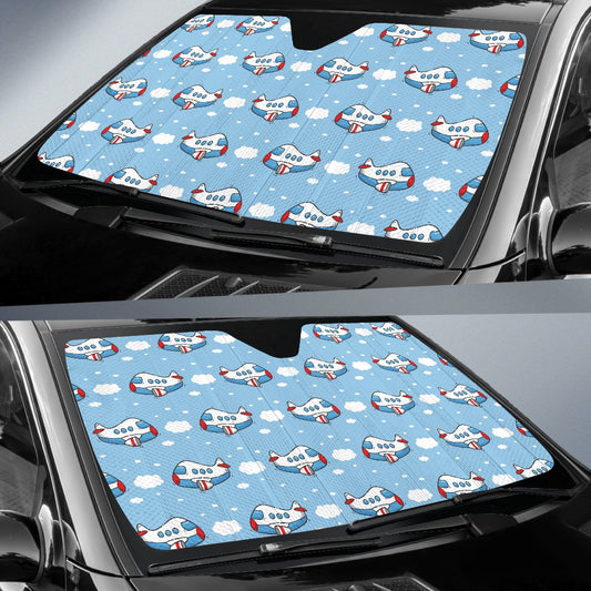 Airplane Cartoon Pattern Print Design 07 Car Sun Shade-JORJUNE.COM