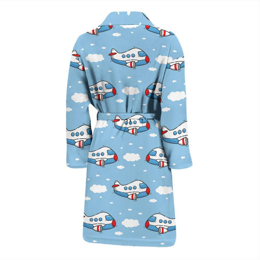 Airplane Cartoon Pattern Print Design 07 Men Bathrobe-JORJUNE.COM