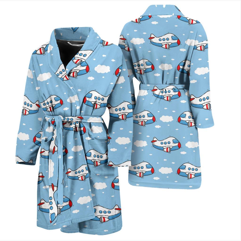 Airplane Cartoon Pattern Print Design 07 Men Bathrobe-JORJUNE.COM
