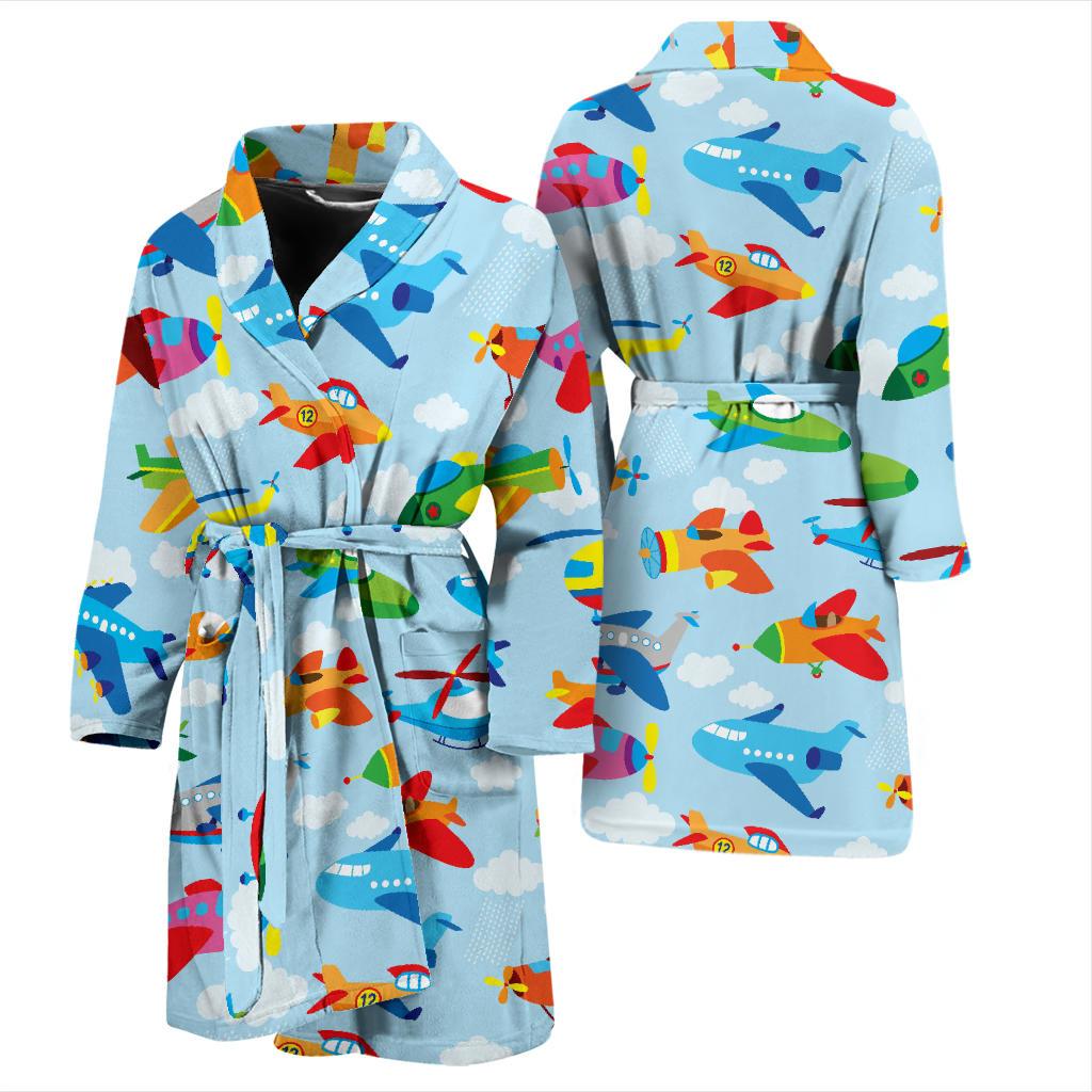 Airplane Colorful Pattern Print Design 01 Men Bathrobe-JORJUNE.COM